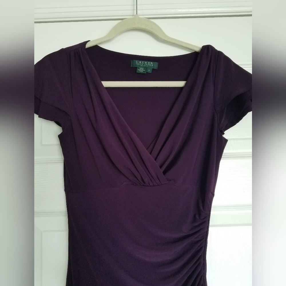 Lauren Ralph Lauren  Dress Purple Drapes Size 4 Layered  Short Sleeves